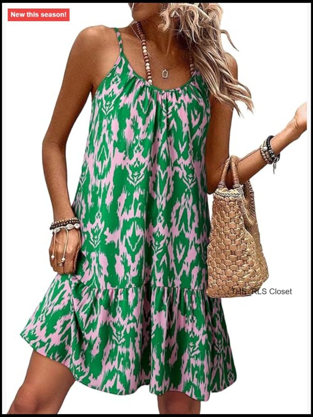 Spaghetti Strap Deep V Neck Smocked Ruffle Flowy Boho Dress